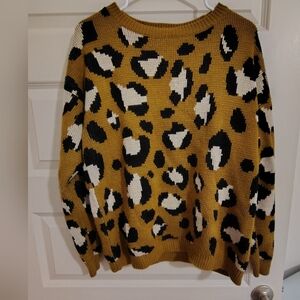 Forever 21 Size Large Leopard Print Sweater - Mustard and Black